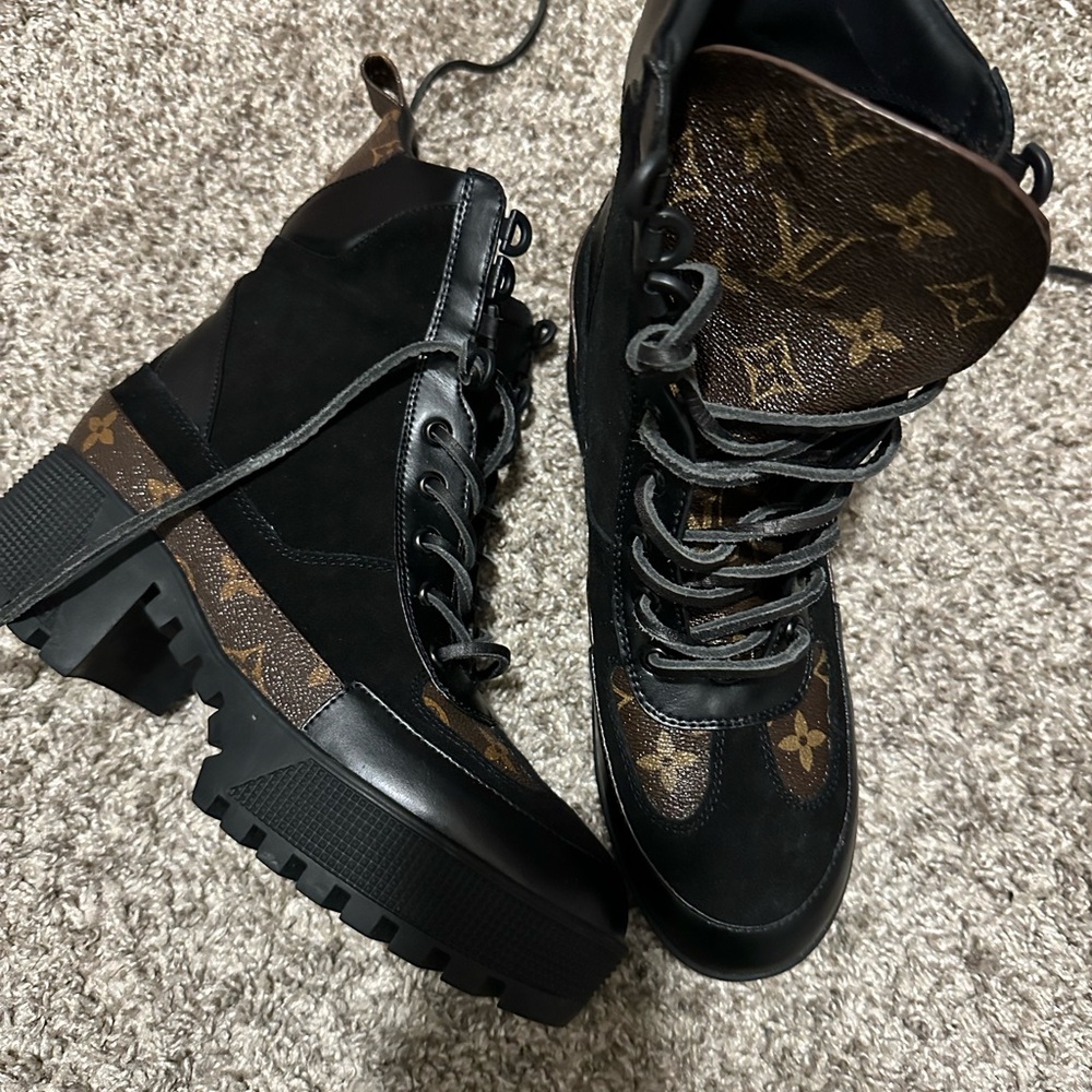Louis Vuitton Black and Brown Combat Boots